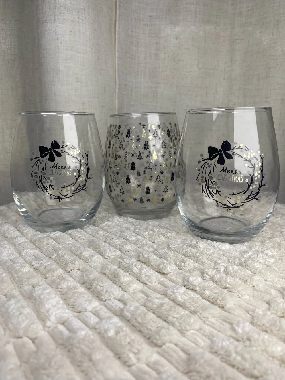 Home Essentials Holiday Stemless Wine Glasses - Set of 3 Christmas